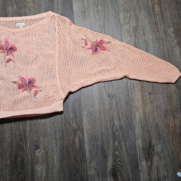 Anthropologie Pilcro Open Knit Dolman Sleeve Embroidered Floral Sweater  XXS - Picture 8 of 13